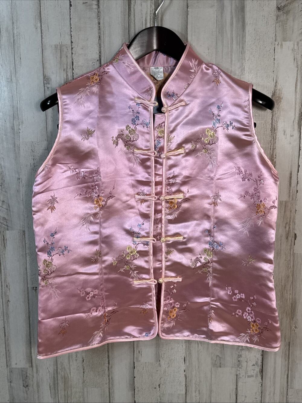 Beautiful Soft Pink Satin Embroidered Top From Vietnam - See Measurements